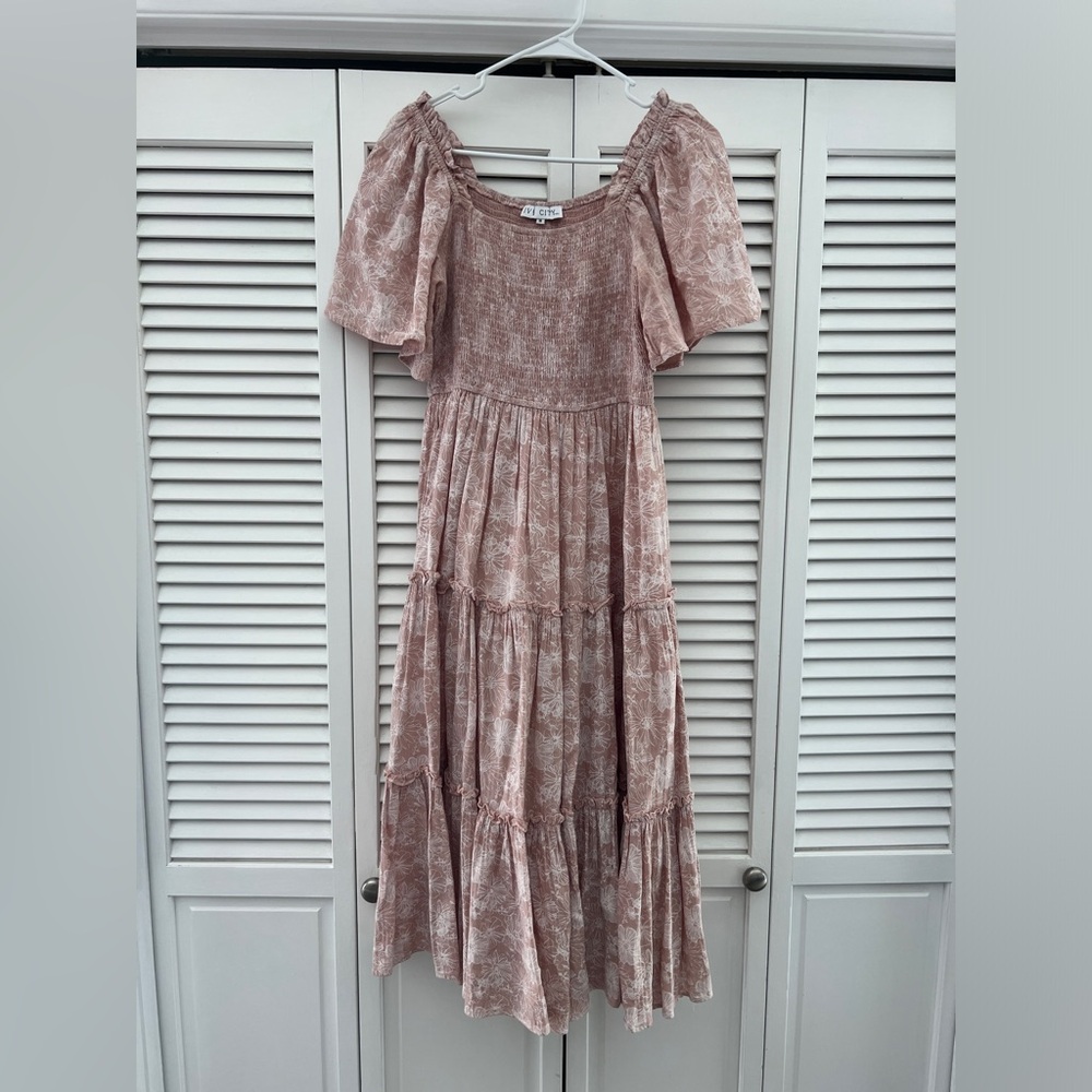 IVY CITY CO Pink Size Medium Pink Smocked, Ruffled Cottage Core Dress.